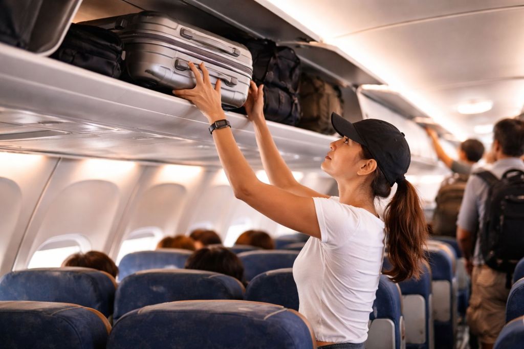 Frau Handgepäck Flugzeug