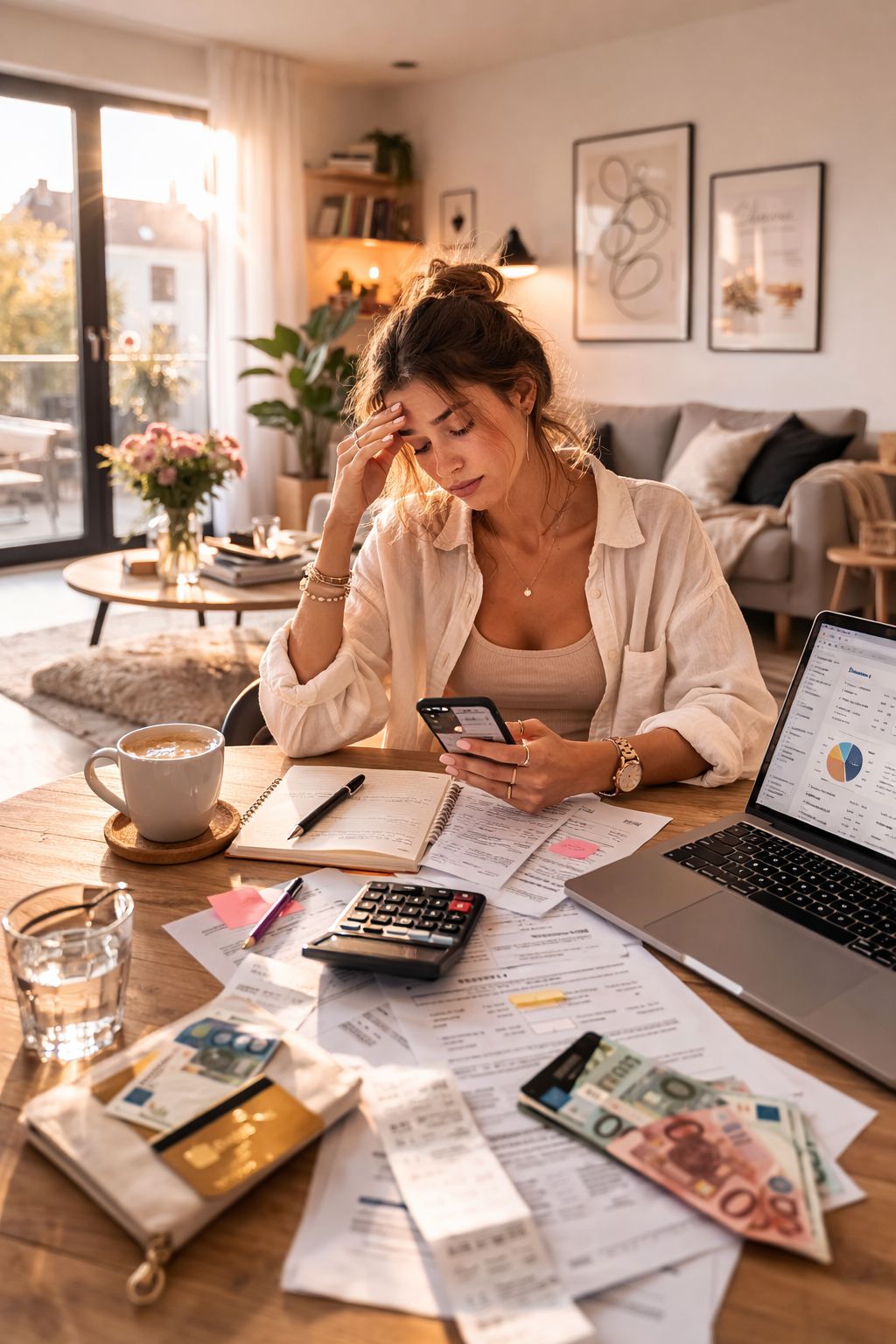 Frau Schreibtisch Geld