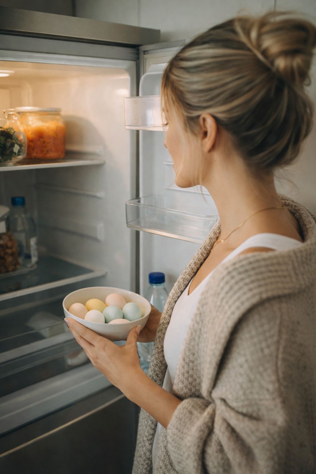 Frau hartgekochte Eier