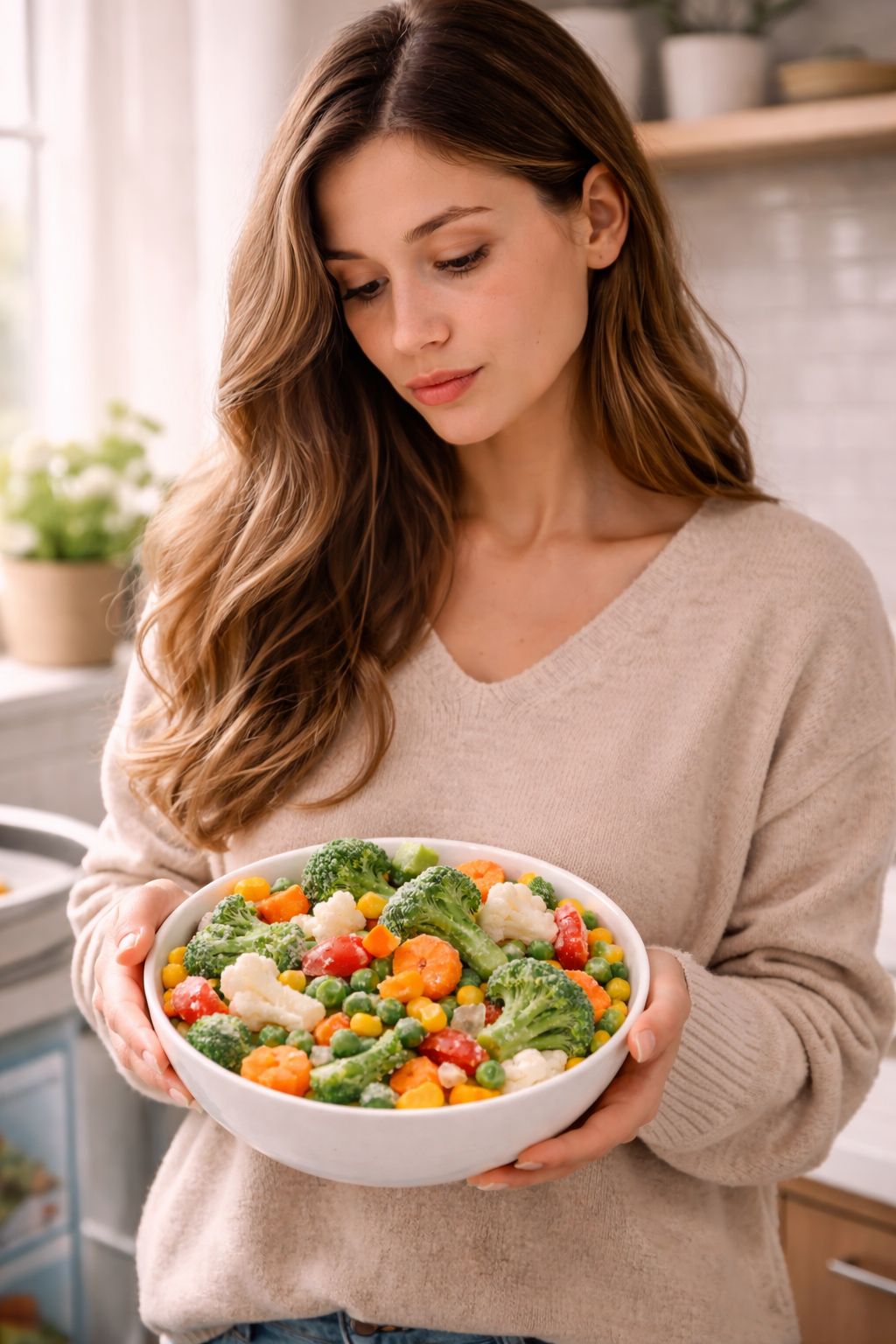 Frau Tiefkühlgemüse