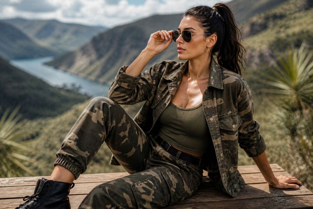 Frau Camouflage-Outfit