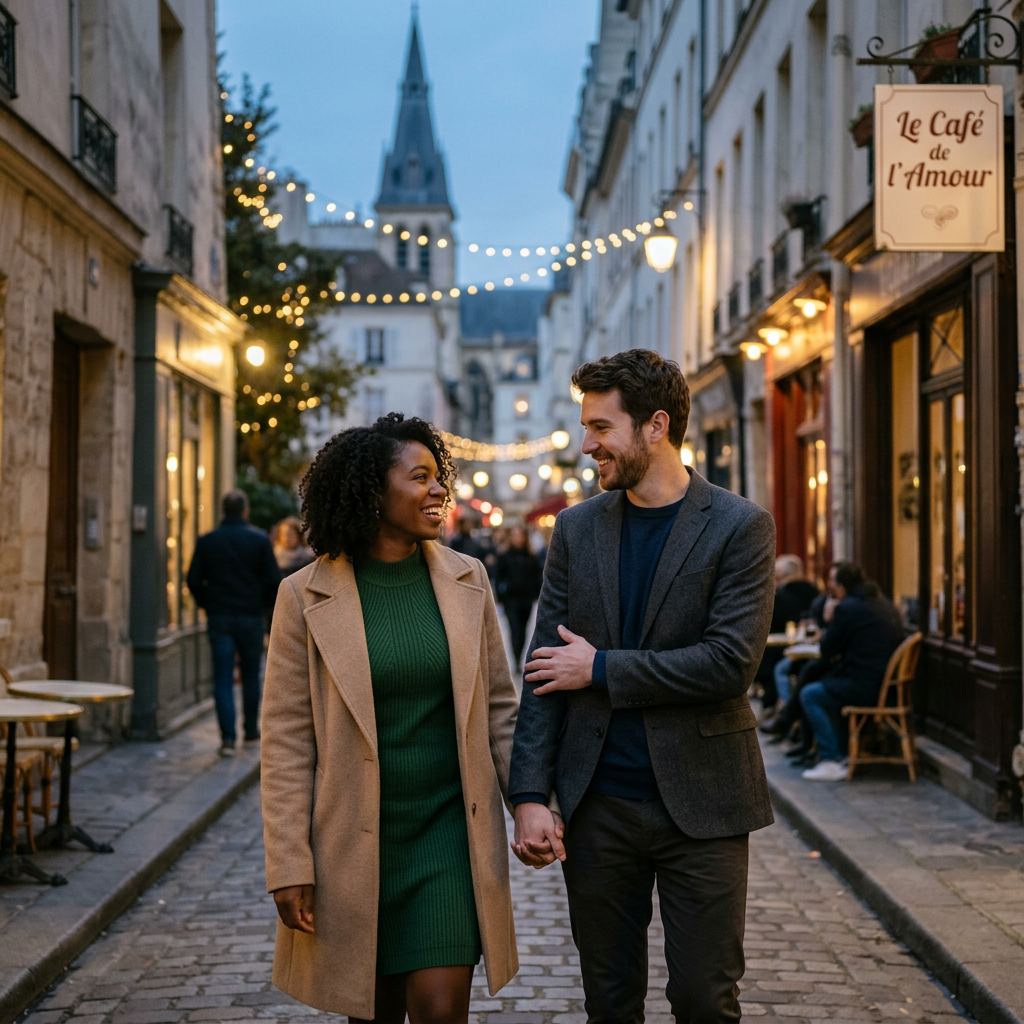 Interracial couple on romantic city date