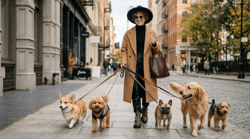 Add multiple dogs around the dog sitter