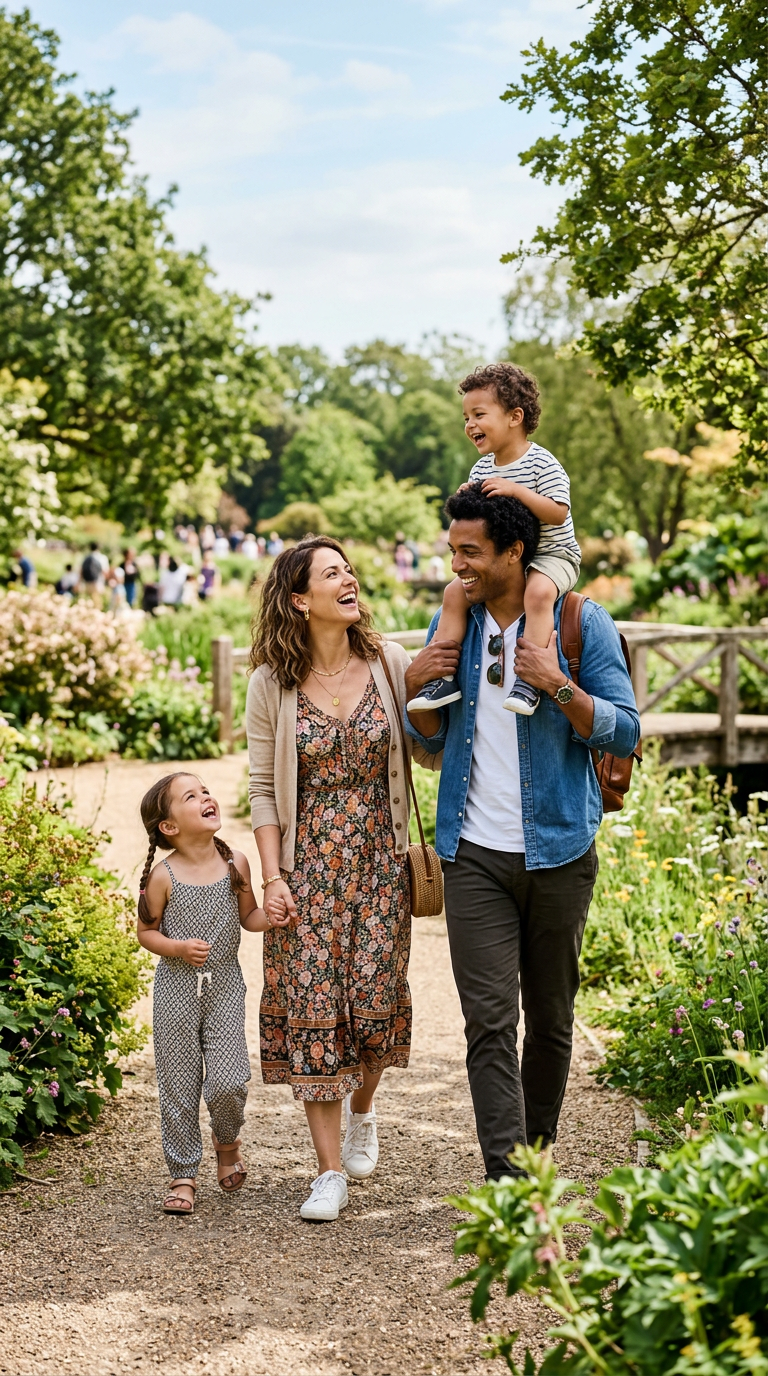 Happy stylish parents with children outdoors