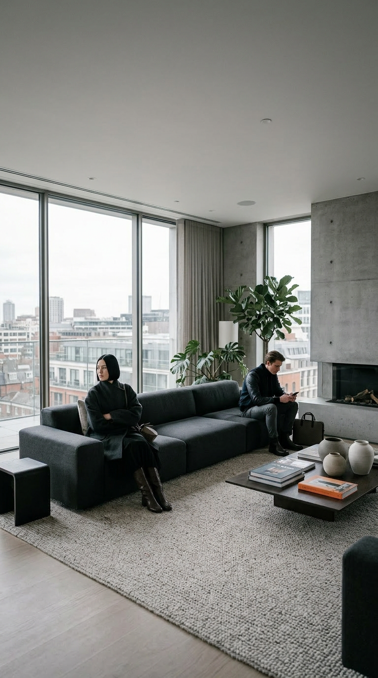 Couple distant on living room sofa